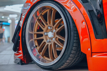 stance wheels close-up for sport cars. Stance cultyre on the car events