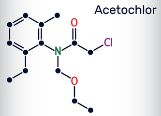 Acetochlor molecule. It is chloroacetanilide, herbicide, a xenobiotic and an environmental contaminant. Skeletal chemical formula