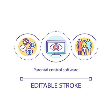 Parental Control Software Concept Icon. Limited Screen Time Idea Thin Line Illustration. Kids Safe Online. Control Tools. Vector Isolated Outline RGB Color Drawing. Editable Stroke