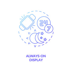Always-on display concept icon. Device capability idea thin line illustration. AOD feature. Automatic sleep tracking. On-screen content. 24 7 user support. Vector isolated outline RGB color drawing