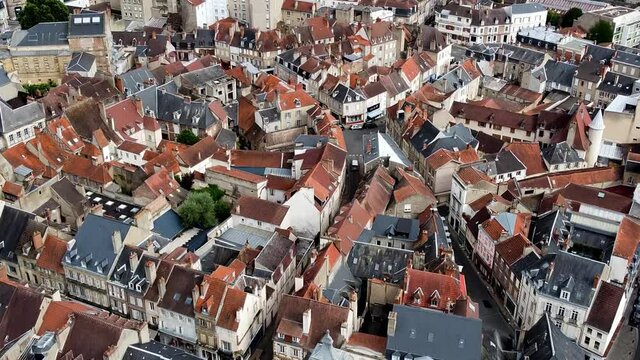 Drone shots of old town Moulins France from above