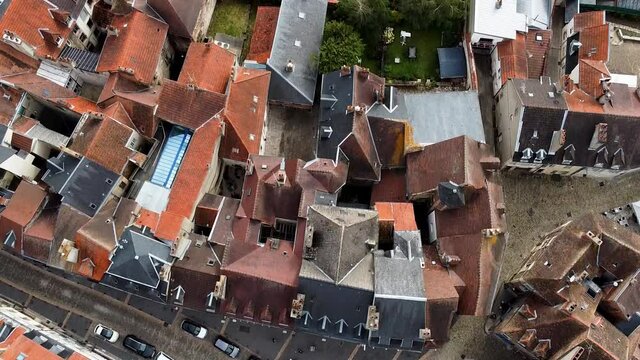 Old houses of the city of Moulins France from above shot with a drone