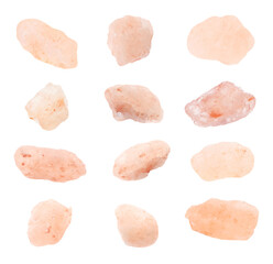 Set with pink himalayan salt on white background