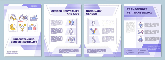 Gender neutrality and kids brochure template. Non binary identity. Flyer, booklet, leaflet print, cover design with linear icons. Vector layouts for magazines, annual reports, advertising posters