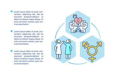 Gender diversity concept icon with text. Women rights. Social rights. Transgender awareness PPT page vector template. Brochure, magazine, booklet design element with linear illustrations