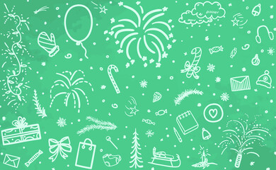 Hand drawn colorful christmas background. Abstract xmas chalkboard. Background with christmas elements