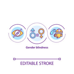 Gender blindness concept icon. Equality for women and men. Social rights in employment. Gender issues idea thin line illustration. Vector isolated outline RGB color drawing. Editable stroke