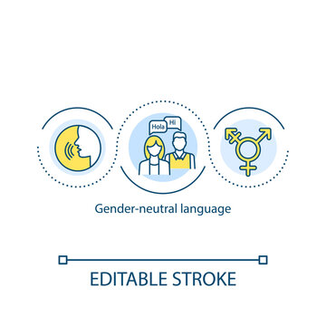 Gender neutral language concept icon. Inclusive workplace for man and woman. Job position. Gender issues idea thin line illustration. Vector isolated outline RGB color drawing. Editable stroke