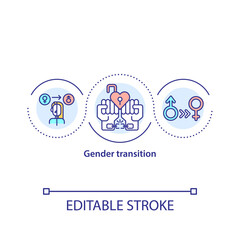 Gender transition concept icon. From man to woman. Male to female surgical treatment. Gender issues idea thin line illustration. Vector isolated outline RGB color drawing. Editable stroke