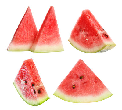 Set of fresh watermelon slices on white background