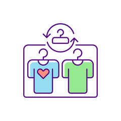 Second hand shop RGB color icon. Affordable retail service, budget shopping. Consumerism. Buying, reselling used clothes at low prices. Isolated vector illustration