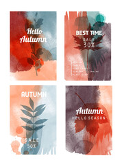 Autumn leaves watercolor vector background