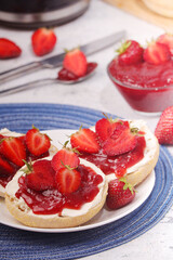 Wheat sandwiches with strawberry marmalade