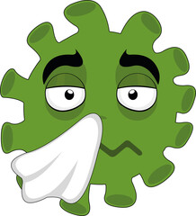 Vector illustration of cartoon coronavirus emoticon, cold concept
