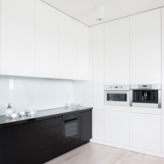 Black and white kitchen interior