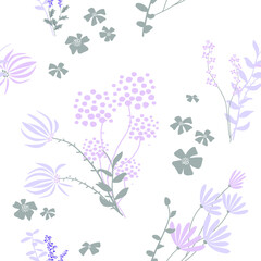 Abstract seamless pattern with leaves and flowers. Vector background for various surface. Trendy hand drawn textures.