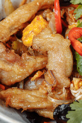Udon noodles with chicken and peppers - Japanese cuisine