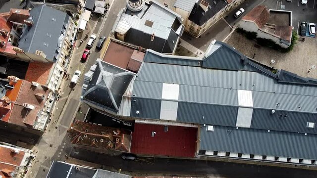 Drone shots of old town Moulins France from above
