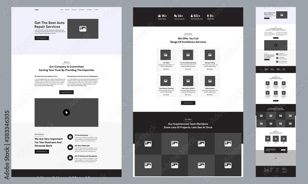 Canvas Prints one page landing website design template for car auto repair business. landing page ux ui wireframe.