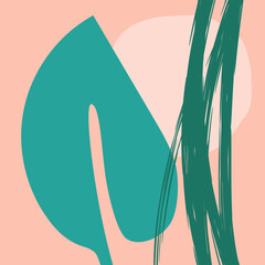 Modern collage with leaf and brush strokes. Stylish square pattern. Vector illustration.