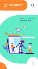 School activity and robotics class concept. Boy operating robot with remote control. Vector illustration for young engineer, education, robotic science for kids topics