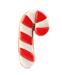 Candy cane shaped Christmas cookie isolated on white
