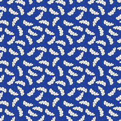 Leaves hand drawn stock seamless pattern illustration. White Leaves isolated on blue background. Cartoon leafage flat illustration. Decorative textile, wallpaper, wrapping paper design