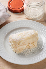 .Coconut cake. made with puff pastry and known in Brazil as the Napoleon Hat