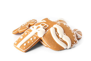 Pile of Christmas cookies on white background