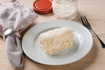 .Coconut cake. made with puff pastry and known in Brazil as the Napoleon Hat