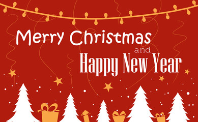 Holiday card design with text Merry Christmas and Happy New Year on red background