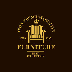 soft furniture label with armchair isolated on black background