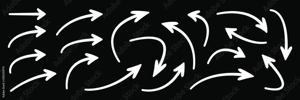 Wall mural hand drawn curved arrows . sketch doodle style. collection of vector pointers.