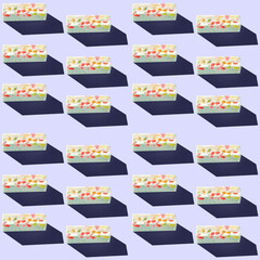 Photo seamless pattern gray marshmallow with colored splashes with shadows on a colored background. High quality photo