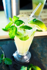 Fresh Mojito Cocktail with rum, mint, and lime. 