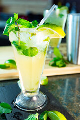 Fresh Mojito Cocktail with rum, mint, and lime. 