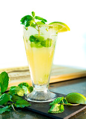 Fresh Mojito Cocktail with rum, mint, and lime. 