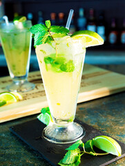 Fresh Mojito Cocktail with rum, mint, and lime. 