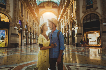 Happy couple shopping in the city centre