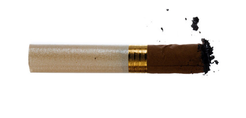 Extinguished cigarette butt isolated on white background