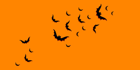 Happy halloween gradient background with black bats with copy space. Flat lay, top view