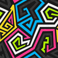 Graffiti geometric seamless pattern with grunge effect.