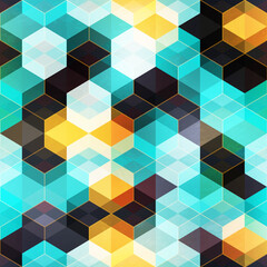 Retro mosaic with gold frame. Seamless pattern.