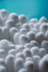 cotton swab close up macro on blue background