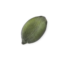 Peeled pumpkin seed isolated on white, top view