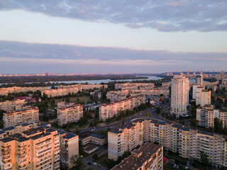 Fototapeta premium Aerial view of a densely populated sleeping area of ​​the Kiev metropolis