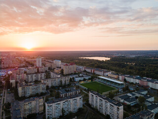 Aerial view of a densely populated sleeping area of ​​the Kiev metropolis