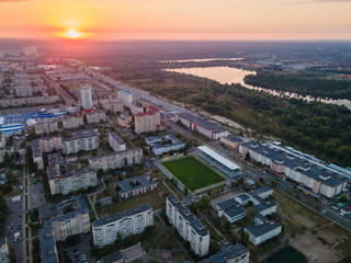 Aerial view of a densely populated sleeping area of ​​the Kiev metropolis