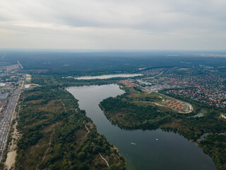 Fototapeta premium Aerial view of the Dnieper river near Kiev