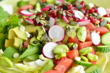 Healthy salad bowl close up